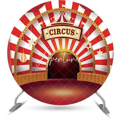 Aperturee - Red White Striped Circus Tent Round Party Backdrop