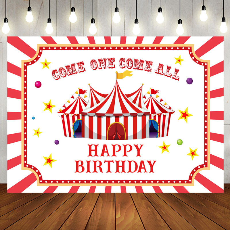 Aperturee - Red White Stripes Circus Kids 1st Birthday Backdrop