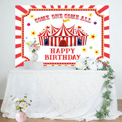 Aperturee - Red White Stripes Circus Kids 1st Birthday Backdrop