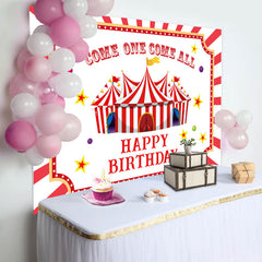 Aperturee - Red White Stripes Circus Kids 1st Birthday Backdrop