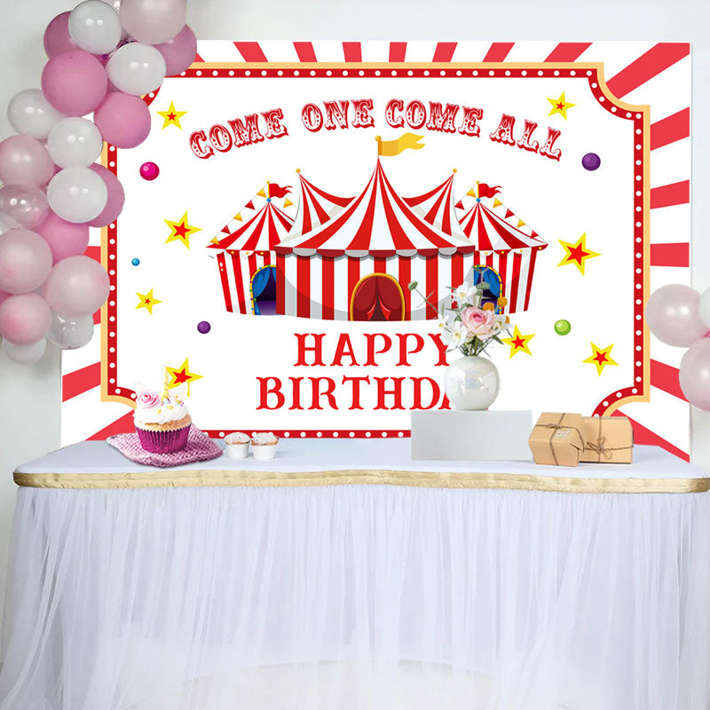 Aperturee - Red White Stripes Circus Kids 1st Birthday Backdrop