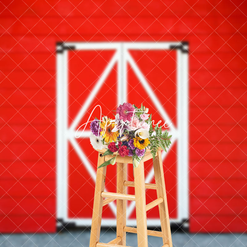 Aperturee - Red White Wooden Barn Door Retro Wall Photo Backdrop