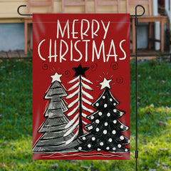 Aperturee - Red Xmas Tree Burlap Merry Christmas Garden Flag