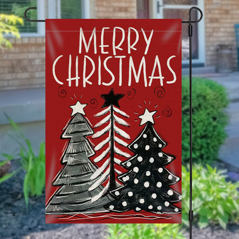 Aperturee - Red Xmas Tree Burlap Merry Christmas Garden Flag