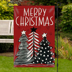 Aperturee - Red Xmas Tree Burlap Merry Christmas Garden Flag