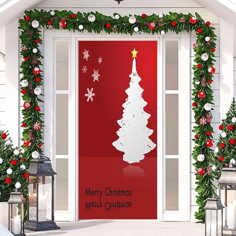 Aperturee - Red Xmas Tree Snowflake Merry Christmas Door Cover