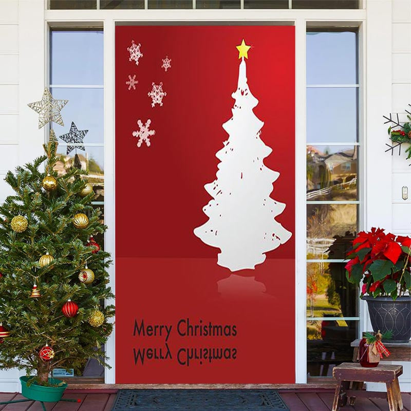 Aperturee - Red Xmas Tree Snowflake Merry Christmas Door Cover