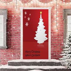 Aperturee - Red Xmas Tree Snowflake Merry Christmas Door Cover