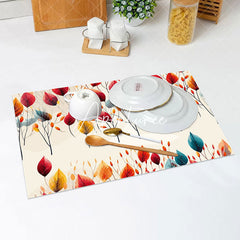 Aperturee - Red Yellow Blue Autumn Leaves Set Of 4 Placemats