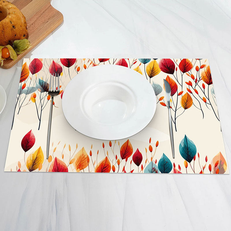 Aperturee - Red Yellow Blue Autumn Leaves Set Of 4 Placemats