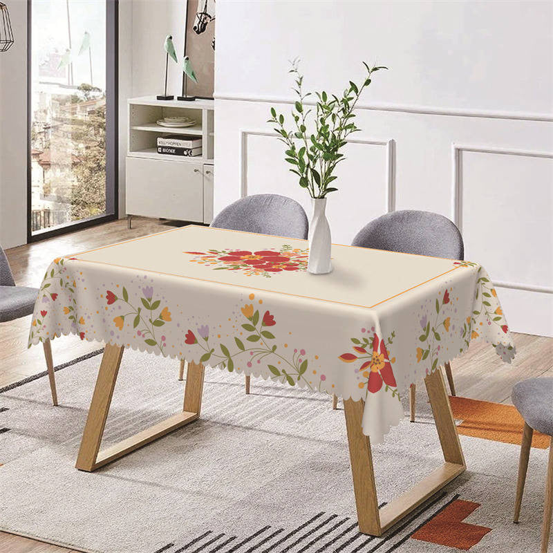 Aperturee - Red Yellow Floral Cute Simple Rectangle Tablecloth