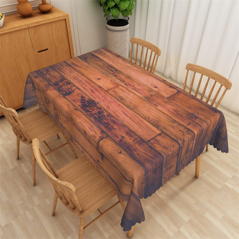 Aperturee - Reddish Brown Wooden Texture Rectangle Tablecloth