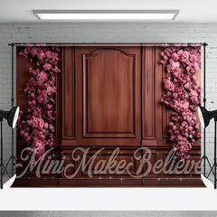 Aperturee - Reddish Brown Wooden Wall Pink Flowers Backdrop