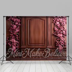 Aperturee - Reddish Brown Wooden Wall Pink Flowers Backdrop