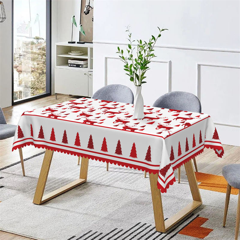 Aperturee - Reindeer Christmas Tree Pattern Rectangle Tablecloth