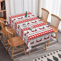 Aperturee - Reindeer Snowflake Red Texture Christmas Tablecloth