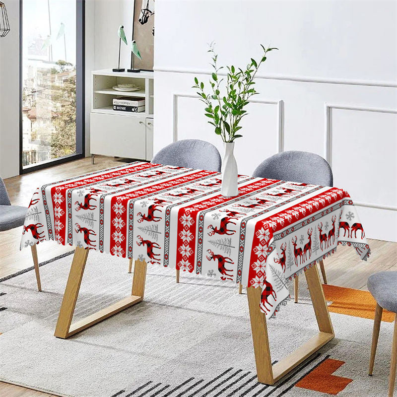 Aperturee - Reindeer Snowflake Red Texture Christmas Tablecloth