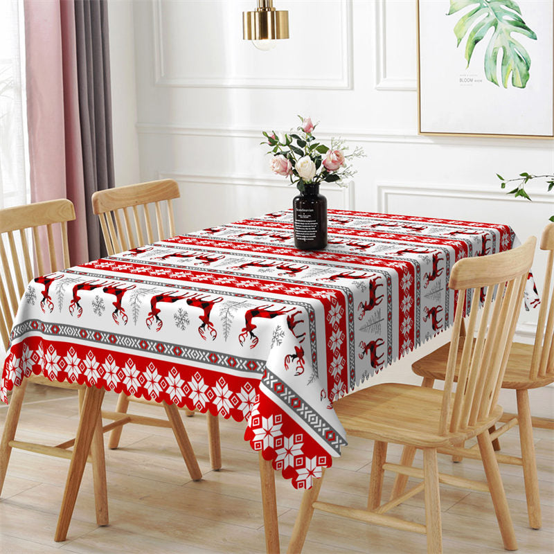 Aperturee - Reindeer Snowflake Red Texture Christmas Tablecloth