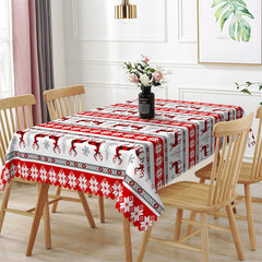 Aperturee - Reindeer Snowflake Red Texture Christmas Tablecloth