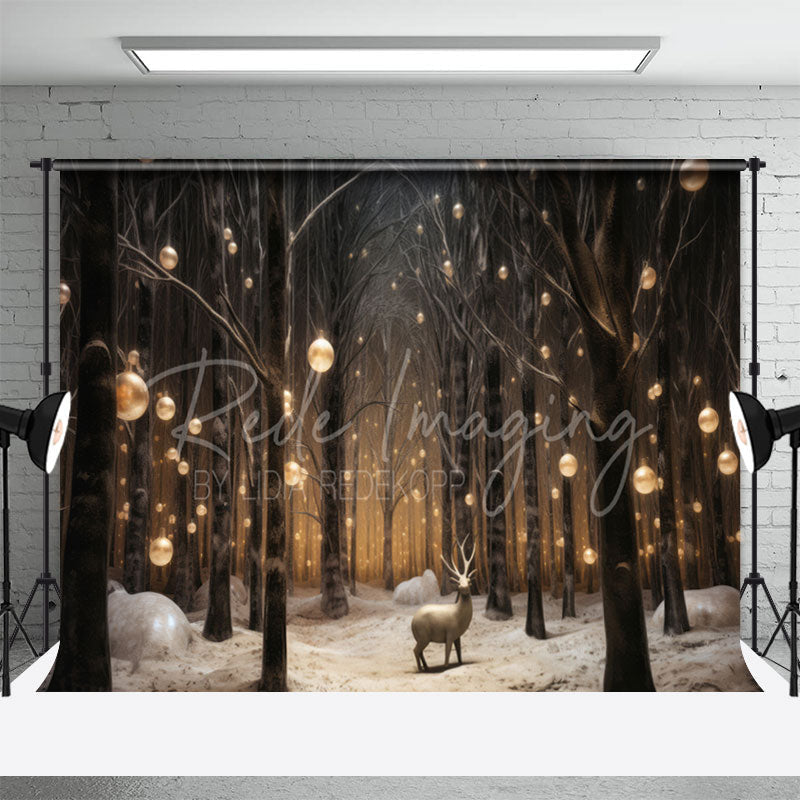 Aperturee - Reindeer Winter Forest Christmas Portrait Backdrop