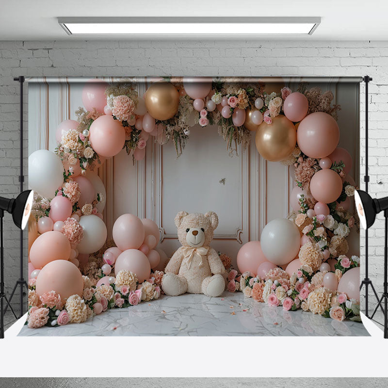 Aperturee - Relief Wall Arch Floral Bear Cake Smash Backdrop