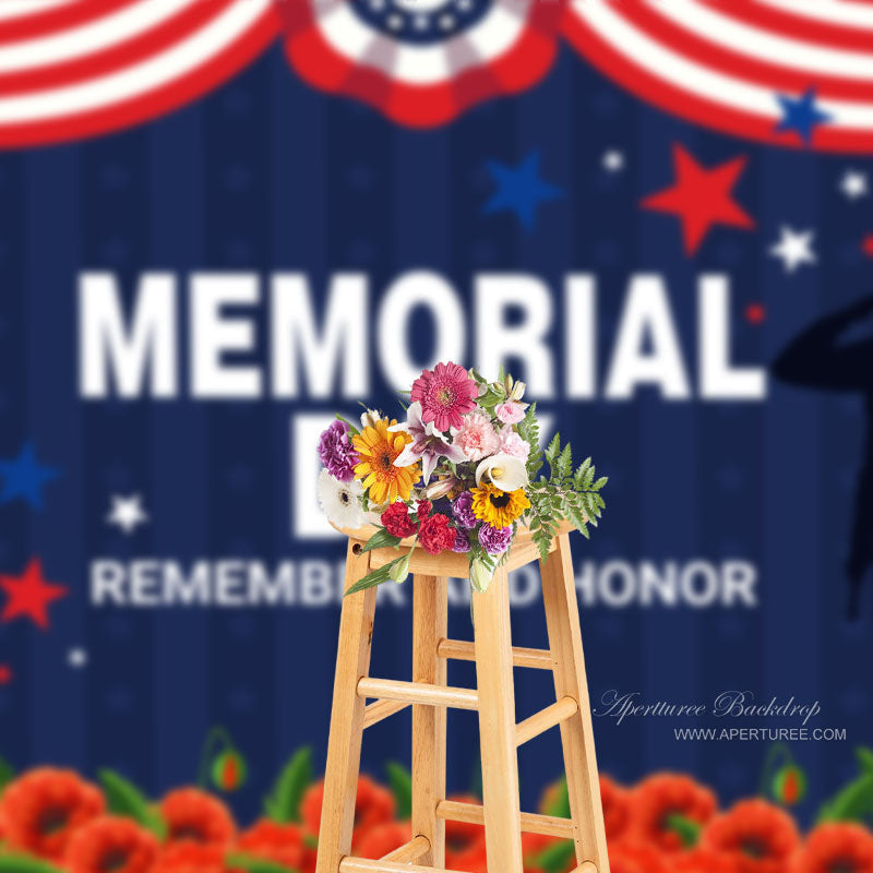 Aperturee - Remember And Honor Red Floral Memorial Day Backdrop