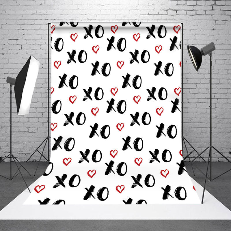 Aperturee - Repeat Black Xo Letter Heart Valentines Day Backdrop