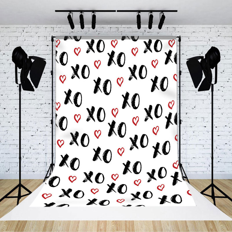 Aperturee - Repeat Black Xo Letter Heart Valentines Day Backdrop