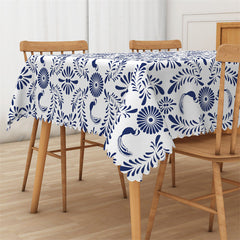 Aperturee - Repeat Blue Floral Leaf Pattern Rectangle Tablecloth