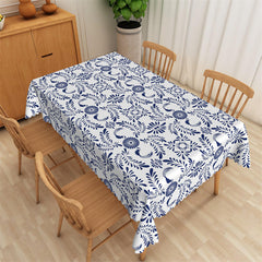 Aperturee - Repeat Blue Floral Leaf Pattern Rectangle Tablecloth