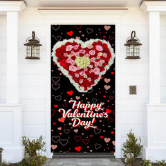 Aperturee - Repeat Heart Floral Black Valentines Day Door Cover