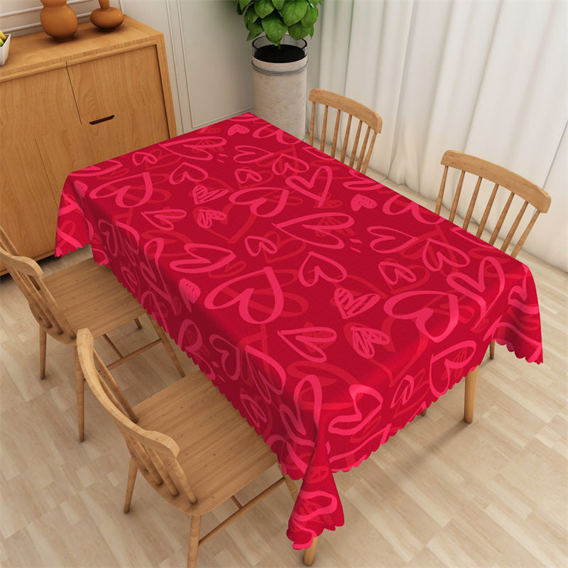 Aperturee - Repeat Red Heart Shaped Lines Rectangle Tablecloth