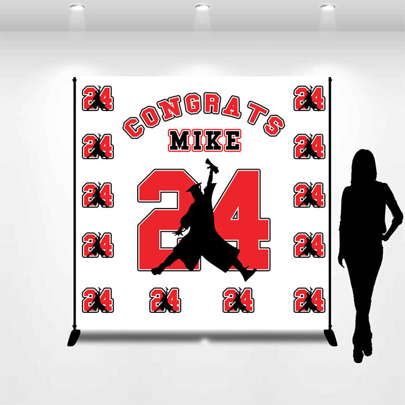 Aperturee - Repeat Red Number Custom Name Graduation Backdrop