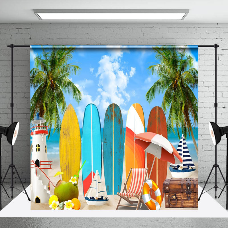 Aperturee - Resort Beach Surfboard Coconut Tree Summer Backdrop