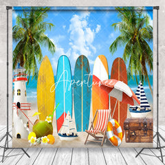 Aperturee - Resort Beach Surfboard Coconut Tree Summer Backdrop