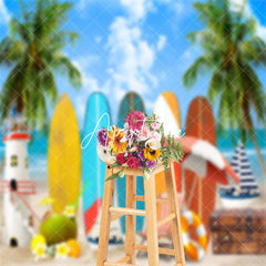 Aperturee - Resort Beach Surfboard Coconut Tree Summer Backdrop