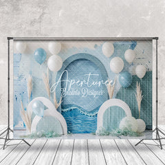 Aperturee - Retro Arch Balloons Beach Summer Cake Smash Backdrop