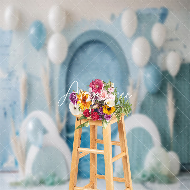 Aperturee - Retro Arch Balloons Beach Summer Cake Smash Backdrop