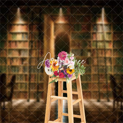 Aperturee - Retro Arch Door Library Bookcase Backdrop For Photo