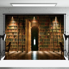 Aperturee - Retro Arch Door Library Bookcase Backdrop For Photo