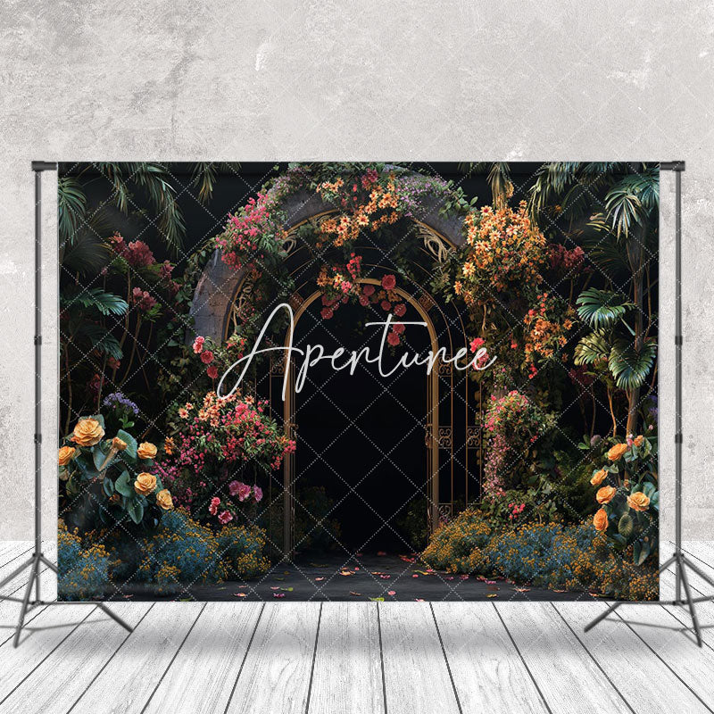 Aperturee - Retro Arch Floral Plants Backdrop For Photography