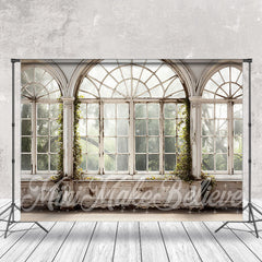 Aperturee - Retro Arch Spring Scene White Window Photo Backdrop