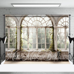 Aperturee - Retro Arch Spring Scene White Window Photo Backdrop