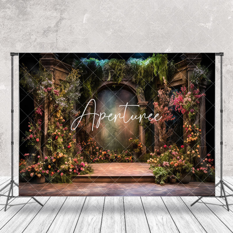 Aperturee - Retro Architecture Greenery Floral Wedding Backdrop