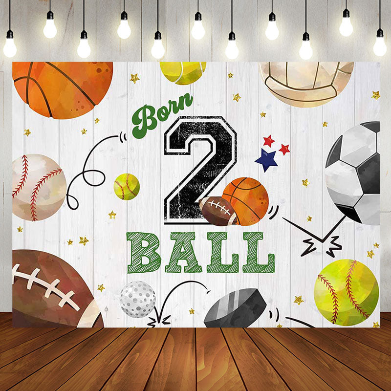 Aperturee - Retro Balls Sports Wood Grain 2nd Birthday Backdrop