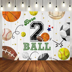 Aperturee - Retro Balls Sports Wood Grain 2nd Birthday Backdrop