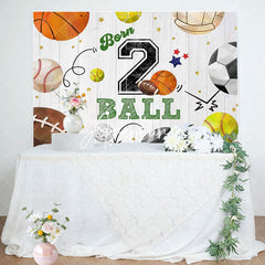 Aperturee - Retro Balls Sports Wood Grain 2nd Birthday Backdrop