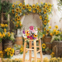 Aperturee - Retro Barrel Greenery Sunflower Cake Smash Backdrop