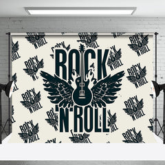 Aperturee - Retro Beige Black Repeated Rock N Roll Wing Backdrop