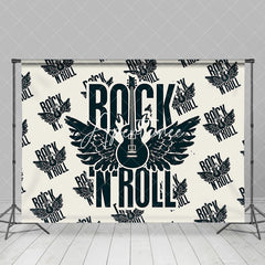 Aperturee - Retro Beige Black Repeated Rock N Roll Wing Backdrop